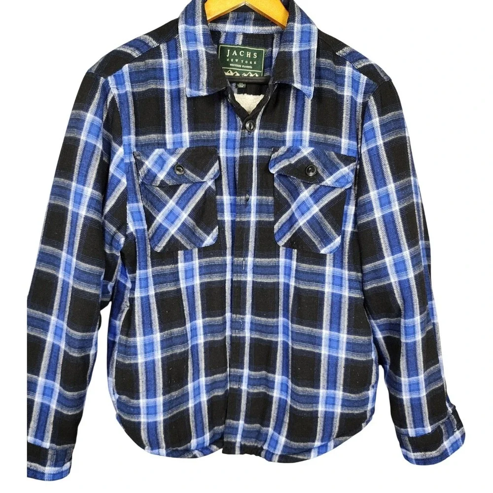 Jachs NY Mens Blue Plaid Sherpa Lined Recycled Flannel Shacket Size M